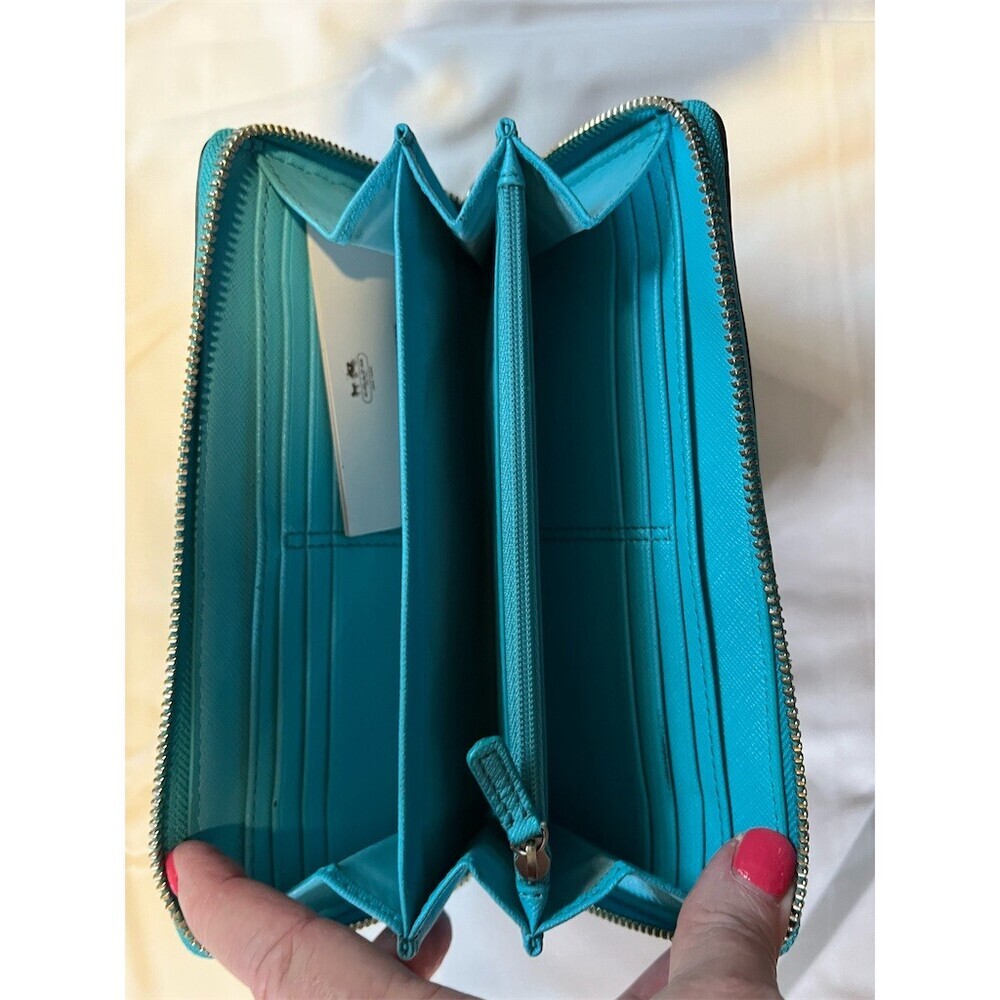 COACH Wallet Womens One Size Teal Blue Zip-Around Accordion Zip Coin​ - Picture 3 of 4
